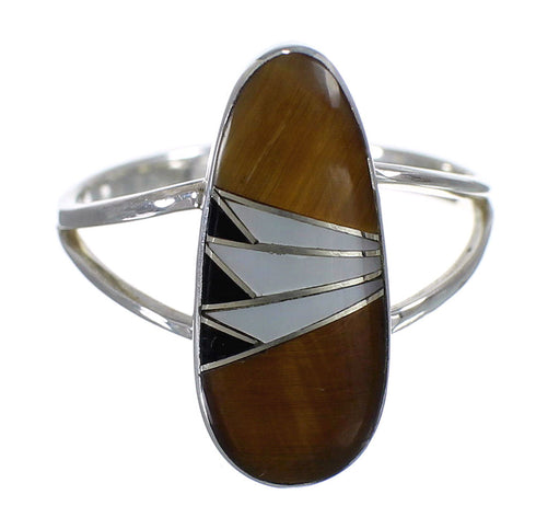 Silver Multicolor Inlay Southwest Ring Size 7-1/2 YX73669